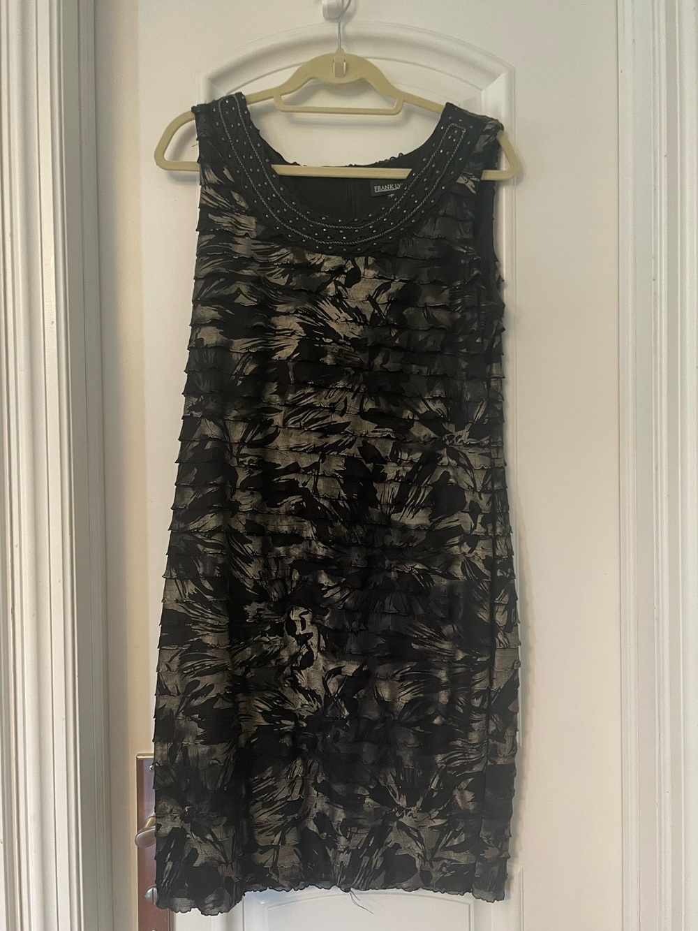 Frank Lyman Design Black & Taupe Layered Ruffle Cocktail Dress